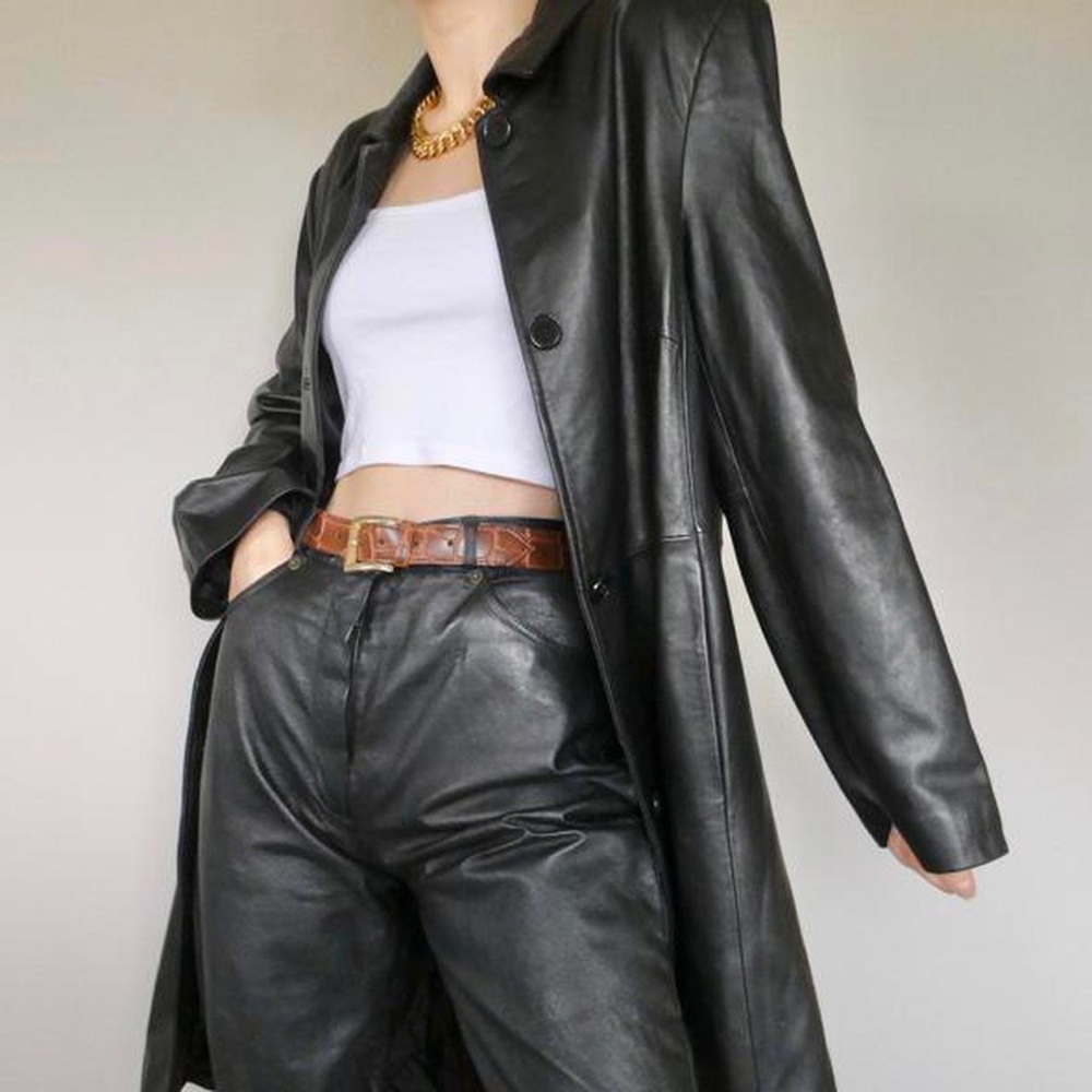 black 90s vintage leather coat